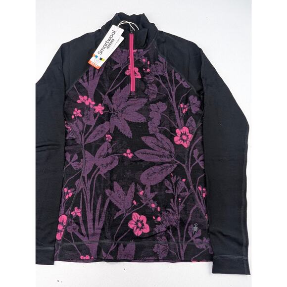 Smartwool Women's Medium 1/4 Zip Merino Wool Base Layer Top Purple Iris Floral - Picture 2 of 9